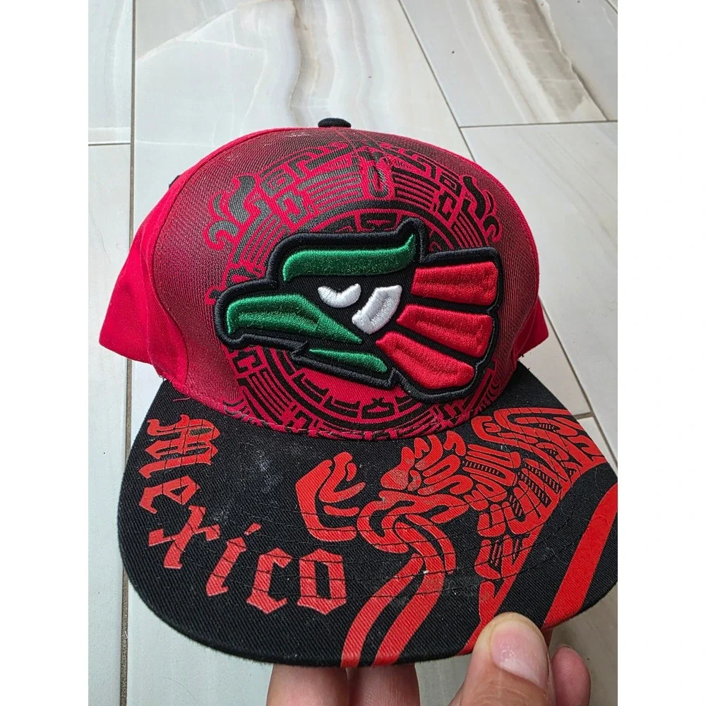 Top Level Mexico Snapback Hat Red Black Aztec Eagle Embroidered Cotton‎ Cap W2